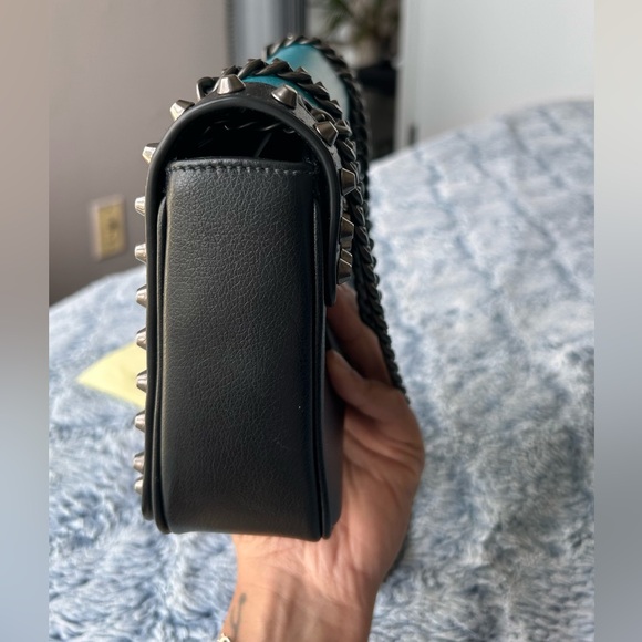 Prada Glace Turchese Nero with Studs Blue Leather Shoulder Bag. - Picture 7 of 8